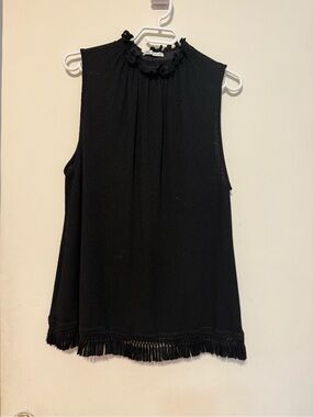 Zara Black Mock-Neck Tank with Fringe Hem